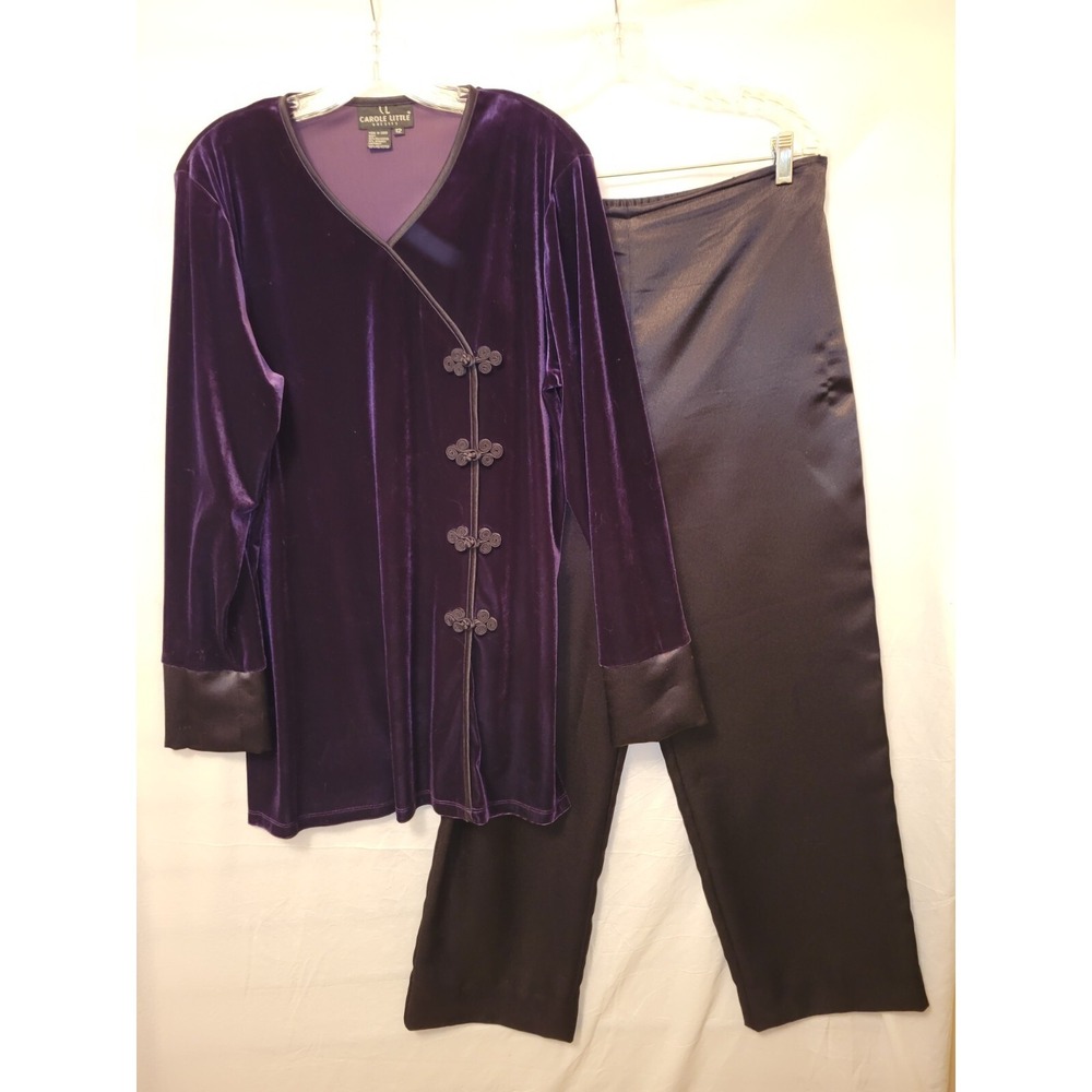 Carole Little Pants Set Size 12‎ Dark Purple Velvet And Satin Longsleeve C3